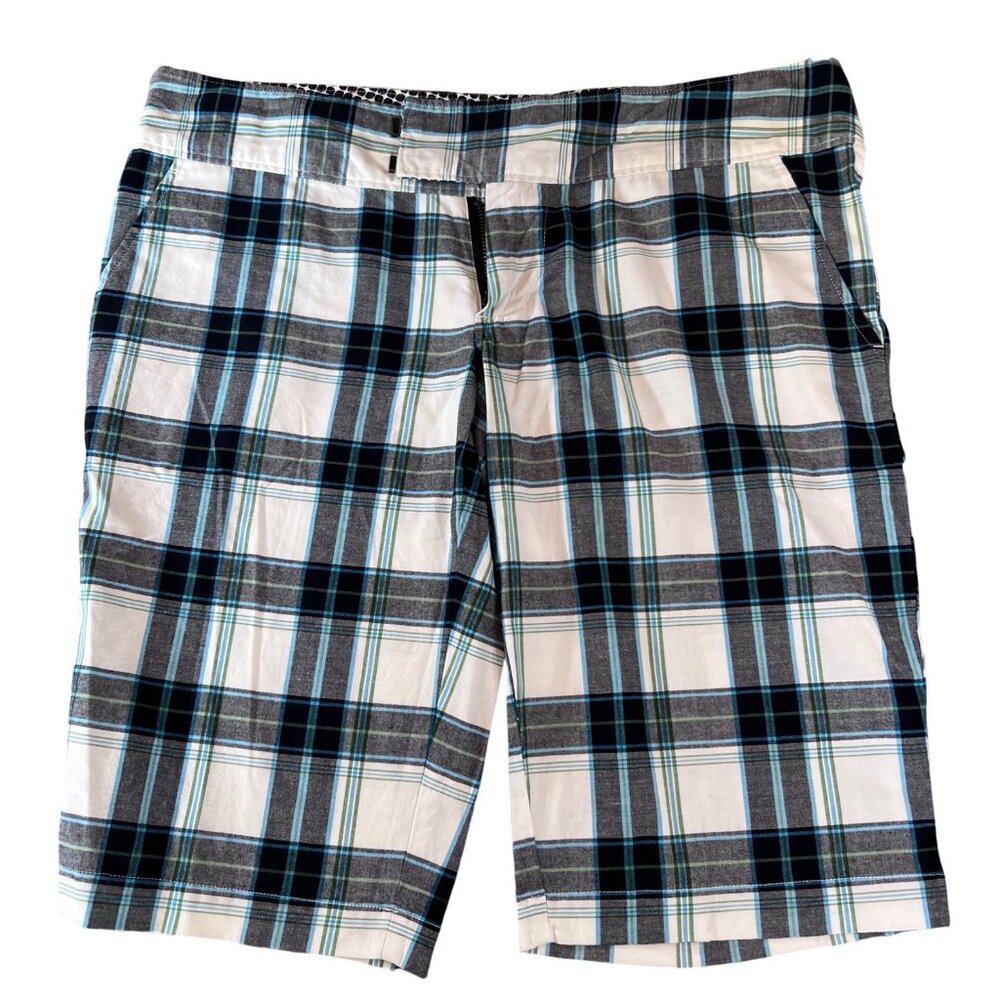 Roxy Womens Plaid Bermuda Y2K Skater Shorts Size 9 Blue & Black Cotton Blend